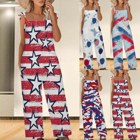 4th of July Jumpsuit for Women American Flag Patriotic Loose Wide Leg Overalls Lightweight Summer Vintage Spaghetti Rompers
4th of July Jumpsuit for Women American Flag Patriotic Loose Wide Leg Overalls Lightweight Summer Vintage Spaghetti Rompers