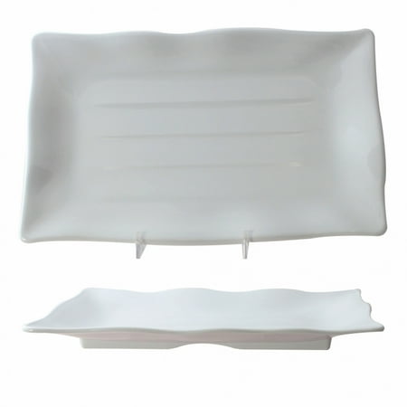 Thunder Group 24120WT Classic White Melamine Rectangular Wave Plate 11-1/4 x 7-1/4 - 1 doz.