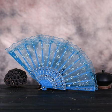 Christmas Home Chinese Style Dance Wedding Party Lace Silk Folding Hand Held Flower Fan