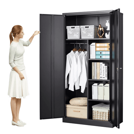 STANI Metal Storage Cabinet 72” Tall Steel Cabinets with Locking Door and 3 Adjustable Shelves Steel Classic Storage Cabinet for Home School Office Garage