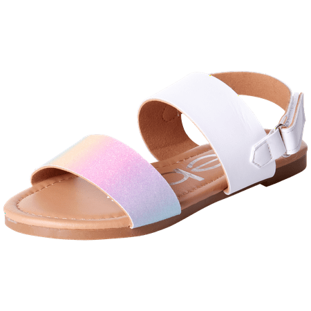 

bebe Girls’ Sandal – Two Strapped Patent Leatherette Glitter Sandals (Toddler/Little Kid)