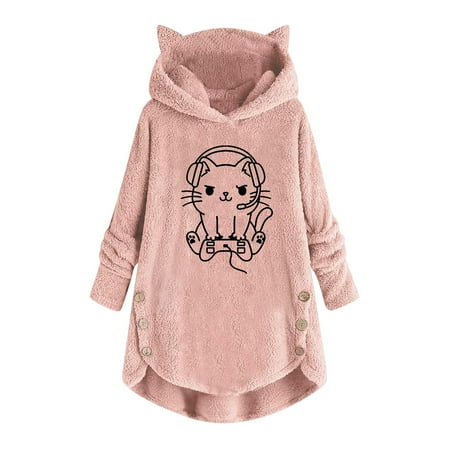 Simplmasygenix Fuzzy Fluffy Hoodies for Women Plus Size Woman s Casual Printing Cat Ears Plush Buttons Long Sleeved Hooded Plush Coat Top
Simplmasygenix Fuzzy Fluffy Hoodies for Women Plus Size Woman s Casual Printing Cat Ears Plush Buttons Long Sleeved Hooded Plush Coat Top
