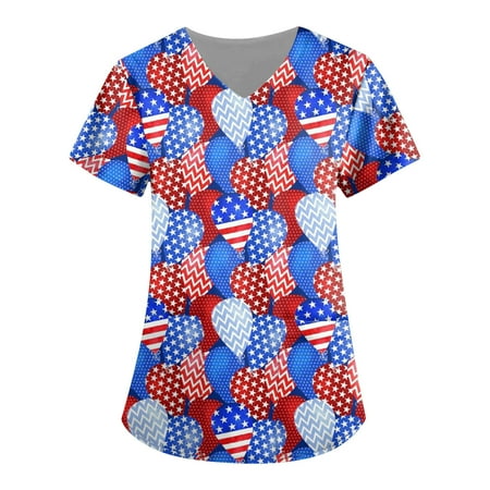 4th Of July American Flag Tops Scrubs For Women Tops Black Plus Size Print V Neck Short Sleeve With Pocket Nurse Uniforms Women
4th Of July American Flag Tops Scrubs For Women Tops Black Plus Size Print V Neck Short Sleeve With Pocket Nurse Uniforms Women