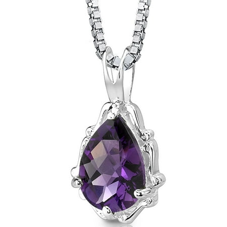 Peora 1.50 Carat T.G.W. Pear Shape Amethyst Rhodium over Sterling Silver Pendant, 18
