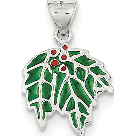 Leslies Fine Jewelry Designer 925 Sterling Silver Enameled Holly (12x22mm) Pendant Gift