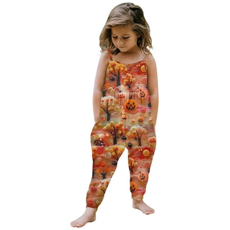 Toddler Girls Rompers Halloween Sleeveless Spaghetti Strap Rompers Pockets Pumpkin Overalls Long Pants Girls Jumpsuits 3T-4T
Toddler Girls Rompers Halloween Sleeveless Spaghetti Strap Rompers Pockets Pumpkin Overalls Long Pants Girls Jumpsuits 3T-4T