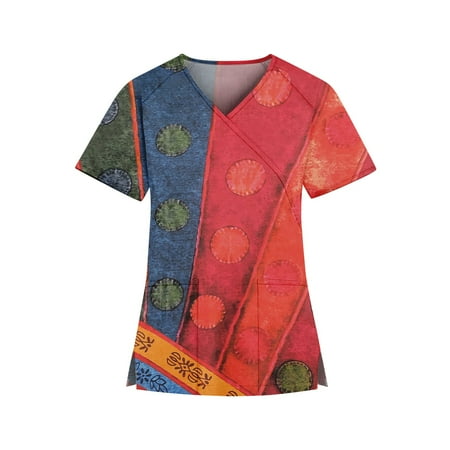 Knosfe Womens Scrub Tops Plus Size V Neck Mock Wrap Geometric Scrubs Workwear Uniform Medical Nursing Short Sleeve Print Scrub Tops for Women with Two Pockets Red M
Knosfe Womens Scrub Tops Plus Size V Neck Mock Wrap Geometric Scrubs Workwear Uniform Medical Nursing Short Sleeve Print Scrub Tops for Women with Two Pockets Red M