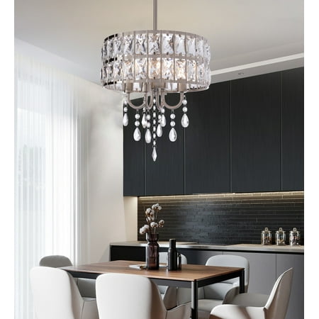 Fylbinye Chrome 4-Light Chandelier with Crystal Shades (Adjustable Height)