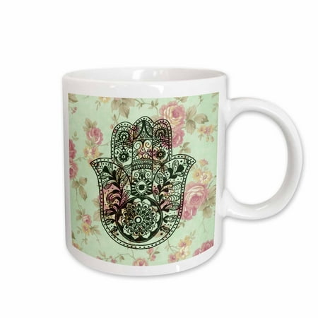 3dRose Flower Pattern Hamsa Ceramic Mug 15-ounce