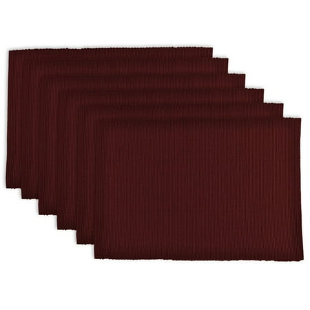 CC Home Furnishings Set of 6 Wine Red Ribbed Placemats 19” x 13