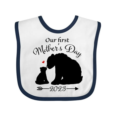 Inktastic Our First Mother s Day 2023 Bears - Bear Silhouette Gift Baby Boy or Baby Girl Bib
