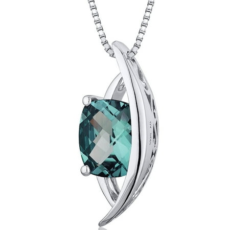 Peora 2.00 Carat T.G.W. Radiant Checkerboard Cut Created Alexandrite Rhodium over Sterling Silver Pendant, 18