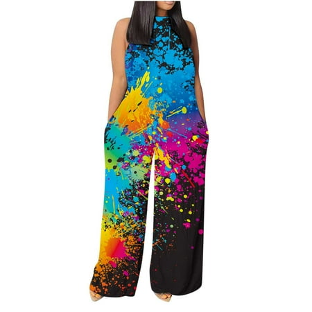 JWZUY Halter Neck Jumpsuits for Women Dressy Casual Tie Dye Color Block Sleeveless Backless High Waist Wide Leg Pants Romper with Pockets Black S
JWZUY Halter Neck Jumpsuits for Women Dressy Casual Tie Dye Color Block Sleeveless Backless High Waist Wide Leg Pants Romper with Pockets Black S