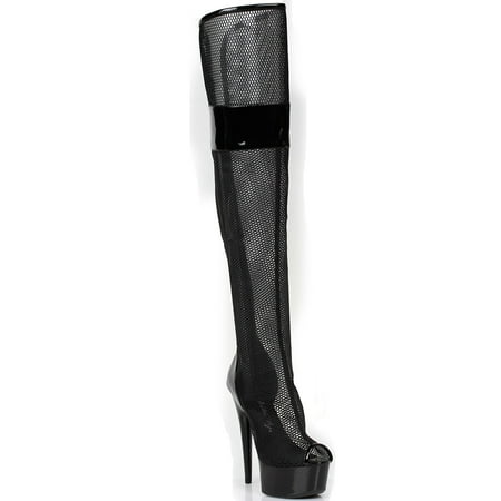 609-IVY 6 Peep Toe Thigh High Mesh Boot