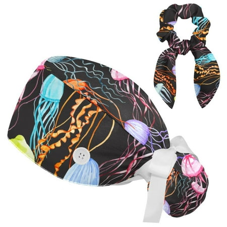 Working Cap with Buttons and Sweatband Scrub Hat Bouffant Caps with Scrunchie Jellyfish Tie Back Hats
Working Cap with Buttons and Sweatband Scrub Hat Bouffant Caps with Scrunchie Jellyfish Tie Back Hats