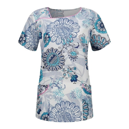 Sksloeg Scrub Tops Women Stretchy Crew Neck Flower Printed Tops Nursing Working Uniform Short Sleeve T-Shirts With Pockets Gray L
Sksloeg Scrub Tops Women Stretchy Crew Neck Flower Printed Tops Nursing Working Uniform Short Sleeve T-Shirts With Pockets Gray L