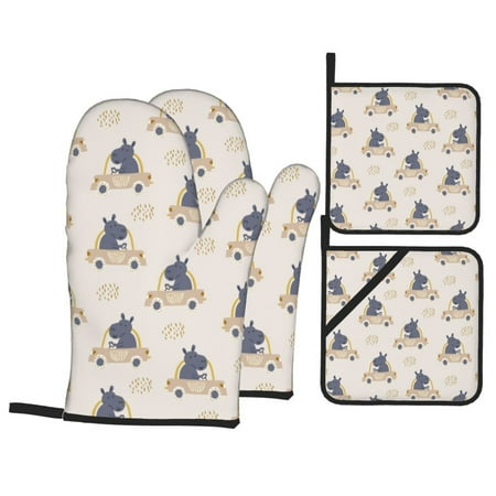 Oven Mitts and Pot Holders Sets 4 pcs Hippos Driving A Car Non-Slip Oven Gloves Potholders Soft Quilted Lining Heat Resistant Gloves Hot Pads for Kitchen Cooking Baking
Oven Mitts and Pot Holders Sets 4 pcs Hippos Driving A Car Non-Slip Oven Gloves Potholders Soft Quilted Lining Heat Resistant Gloves Hot Pads for Kitchen Cooking Baking