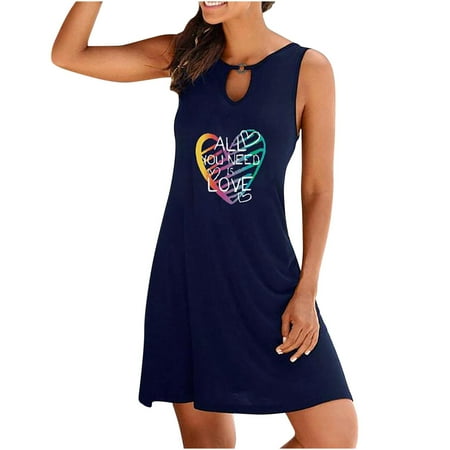 Red Dress Valentines Dress for Women Fashion Women s Casual Sleeveless O-Neck Ladies Hollow Out Slim Mini Dress on Clearance Prom Dresses Dresses for Women Womens Tops Dressy Casual Blue L