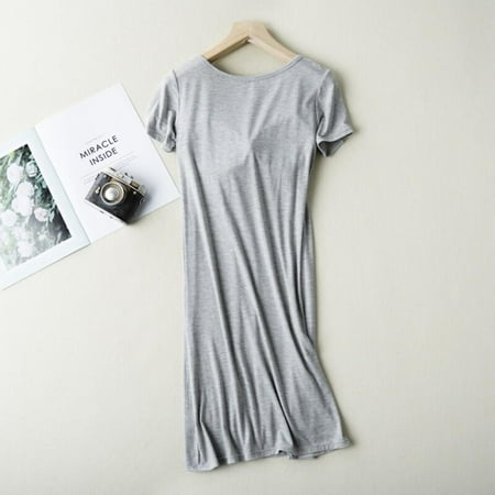 Wisremt Ladies Nightdress With Chest Pad Without Rims Vest Comfort Mid-long Pajamas Short Sleeve Nightdress Gray M
Wisremt Ladies Nightdress With Chest Pad Without Rims Vest Comfort Mid-long Pajamas Short Sleeve Nightdress Gray M
