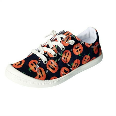 Pumpkin Flat Shoes for Women Fashion Lacing Casual Shoes for Halloween Christmas Gifts 38