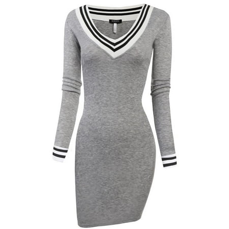 Women Dress V-neck Long Sleeve Pencil Dress Bodycon Knitting Package Hip Slim Mini Party Dress RllYE