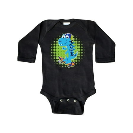 Inktastic Skateboarding Gifts Boy Dinosaur Gift Baby Boy Long Sleeve Bodysuit