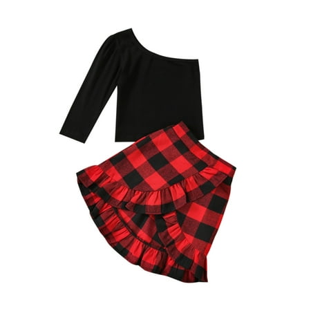 IZhansean Fashion Baby Girls 2pcs Clothes One Shoulder Long Sleeve T Shirts Tops Plaids Ruffle Skirts Set Black 6-12 Months
IZhansean Fashion Baby Girls 2pcs Clothes One Shoulder Long Sleeve T Shirts Tops Plaids Ruffle Skirts Set Black 6-12 Months