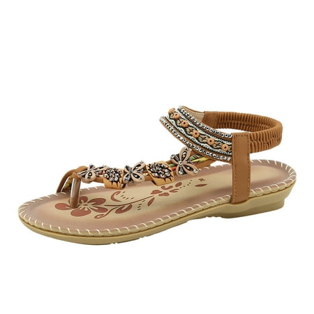 Sandals Women Bohemian Flat Bottom Breathable Open Toe Shoes Pu Brown 38