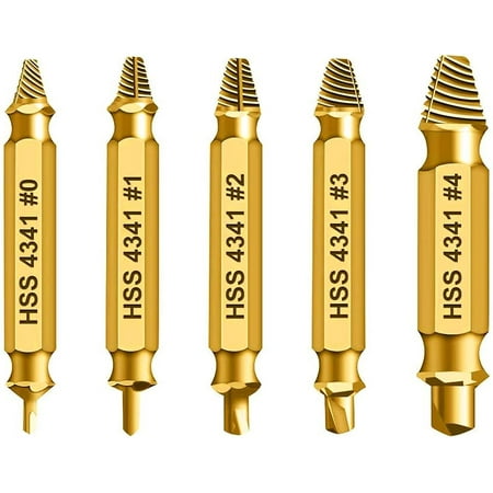 Yozhu Set of 5 damaged screw extractors for removing easily damaged screws made of HSS 4341 (gold)
Yozhu Set of 5 damaged screw extractors for removing easily damaged screws made of HSS 4341 (gold)