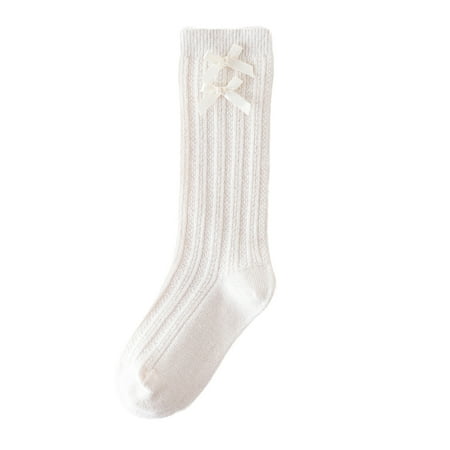 Chollius Girls Solid Color Tube Socks Anti-slip Calf Sock with Bow-knot