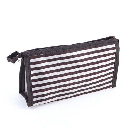 Brown White Travel Striped Pattern Makeup Cosmetic Bag Pouch for Women