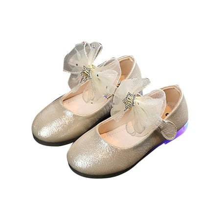 NIUREDLTD Kids Baby Girls Princess Shoes For Girls Bow Children s Shoes Lamp Shoes Luminous Leather Shoes Size 30
