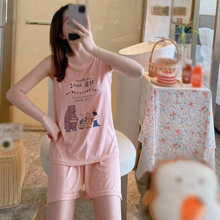 2pcs Women Pajama Set Two-Piece Summer Nightwear Girls Sleeveless Pajama Crew Neck Loose Sleepwear Casual Home Clothes Korean Version Pajama Cartoon Printing Camisole with Shorts
2pcs Women Pajama Set Two-Piece Summer Nightwear Girls Sleeveless Pajama Crew Neck Loose Sleepwear Casual Home Clothes Korean Version Pajama Cartoon Printing Camisole with Shorts