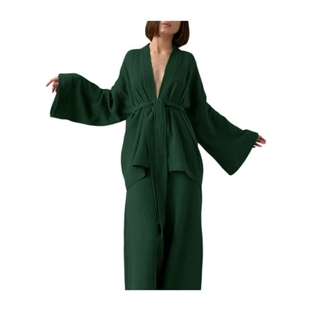 Raruxxin Women s Pleated Pajamas Outfits Long Sleeve Cardigan Tops with Belt + High Waist Elastic Loose Fit Long Pants Set
Raruxxin Women s Pleated Pajamas Outfits Long Sleeve Cardigan Tops with Belt + High Waist Elastic Loose Fit Long Pants Set
