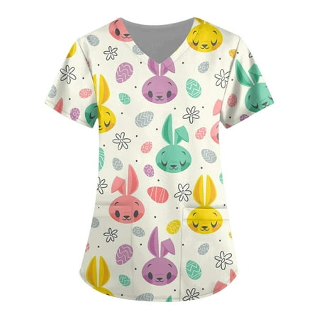 TQWQT Easter Scrub Tops Women Bunny Blouse Short Sleeve Nurse Working Uniform V Neck Easter Eggs Graphic Scrub Shirts
TQWQT Easter Scrub Tops Women Bunny Blouse Short Sleeve Nurse Working Uniform V Neck Easter Eggs Graphic Scrub Shirts