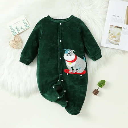Hunpta Toddler Kids Infant Girls Boys Cartoon Animal Prints Long Sleeves Fleece Footed Romper Jumpsuit Outfits