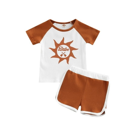 Frobukio 2PCS Newborn Baby Boys Girls Summer Outfits Ribbed Letter Printed Short Sleeve Tops+Elastic Shorts Sets Brown 18-24 Months
Frobukio 2PCS Newborn Baby Boys Girls Summer Outfits Ribbed Letter Printed Short Sleeve Tops+Elastic Shorts Sets Brown 18-24 Months