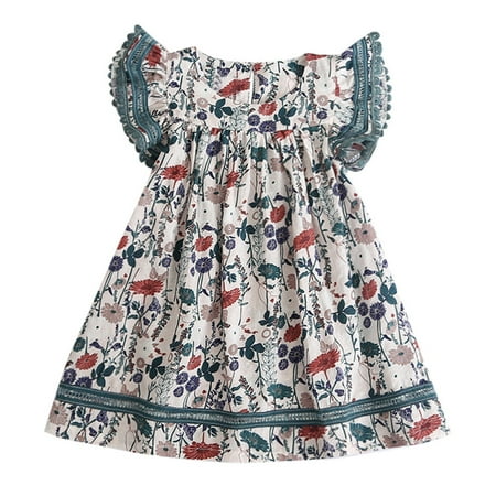 Toddler Kids Baby Girls Clothes Lace Floral Printing Party Princess Dresses
