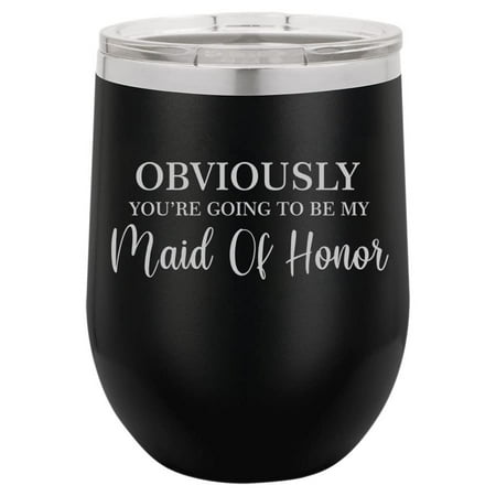 12 oz Double Wall Vacuum Insulated Stainless Steel Stemless Wine Tumbler Glass Coffee Travel Mug With Lid Bridal Party Maid Of Honor Proposal Script (Black)
12 oz Double Wall Vacuum Insulated Stainless Steel Stemless Wine Tumbler Glass Coffee Travel Mug With Lid Bridal Party Maid Of Honor Proposal Script (Black)