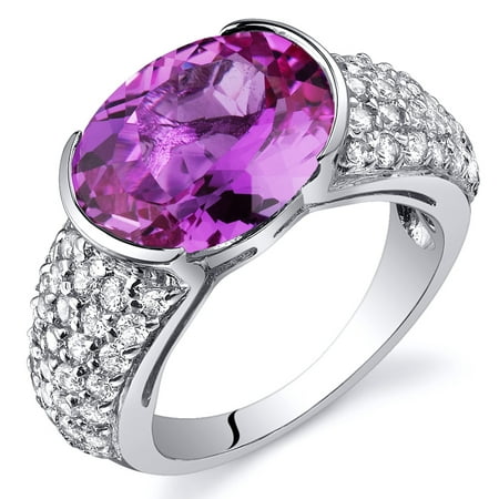 Peora 6.25 Ct Created Pink Sapphire Engagement Ring in Rhodium-Plated Sterling Silver
