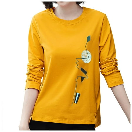 Fashion Women Casual Long Sleeve Printed O-Neck Blouse Ladies T-Shirt Clothes Hide Tummy Oversized Tees for Women under Scrub Women Long Sleeve Shirts Space T Shirt Pack of Turtle Neck Top for Women