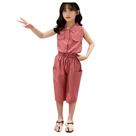 BIZIZA Child Girl Outfit Solid Color Cute Short Sleeve Summer Shirts 2-Piece Pants for 3Y-12Y Kids Red 110
BIZIZA Child Girl Outfit Solid Color Cute Short Sleeve Summer Shirts 2-Piece Pants for 3Y-12Y Kids Red 110