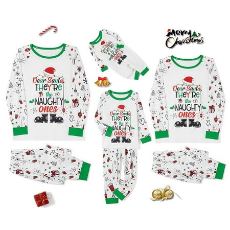 

wybzd Christmas Family Pajamas Matching Set Santa Claus Print Long Sleeve Tops and Pants Sleepwear Soft Nightwear