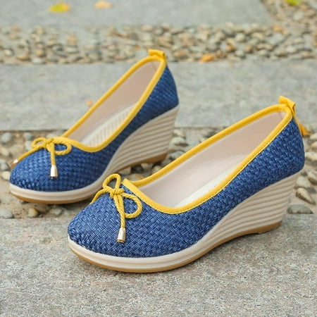 Women Wedge Pumps Closed Toe Low Heel Dress Shoes Slip On Wedges