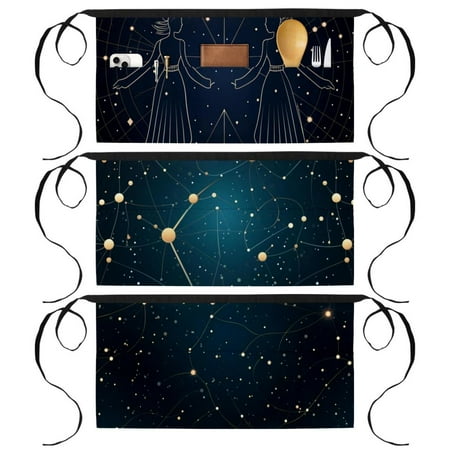 Gemini Printed Server Apron- Half Aprons for Waitress Waiter Restaurant Server Serveress Bartender - Black Cotton Poly Blend Fabric with Adjustable Waist Ties and Neck Strap
Gemini Printed Server Apron- Half Aprons for Waitress Waiter Restaurant Server Serveress Bartender - Black Cotton Poly Blend Fabric with Adjustable Waist Ties and Neck Strap