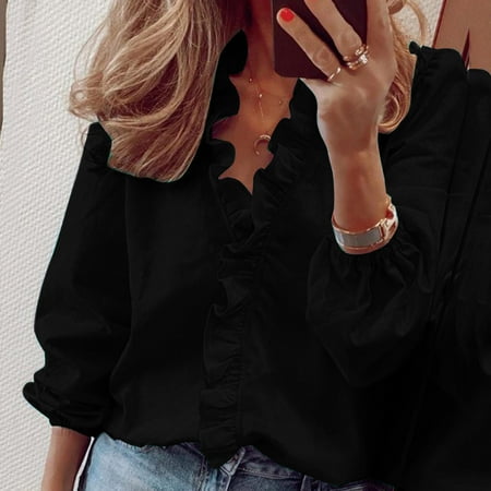 Ykohkofe Womens Summer Ruffle V Neck Long Sleeve Solid Print Casual Dressy T Shirt Top
Ykohkofe Womens Summer Ruffle V Neck Long Sleeve Solid Print Casual Dressy T Shirt Top