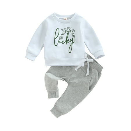 Qtinghua Infant Toddler Baby Boy St. Patrick s Day Outfit Letter Clover Sweatshirt Long Sleeve Sweater Tops Pants Set White 6-12 Months
Qtinghua Infant Toddler Baby Boy St. Patrick s Day Outfit Letter Clover Sweatshirt Long Sleeve Sweater Tops Pants Set White 6-12 Months