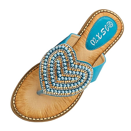 zttd women s round toe fashionable love diamond pearl sandals women s slipper a