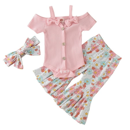 B91xZ Girls Outfits Summer Toddler Girls Short Sleeve Ribbed Bowknot Romper Bodysuit Floral Prints Bell Bottoms Pants Pink Sizes 0-3 Months
B91xZ Girls Outfits Summer Toddler Girls Short Sleeve Ribbed Bowknot Romper Bodysuit Floral Prints Bell Bottoms Pants Pink Sizes 0-3 Months