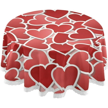 

Hyjoy 60 Valentine s Day Round Tablecloth Romantic Love Heart Red Round Table Cloth Water Resistant Spill Proof Large Table Cover for Valentine s Day Romantic Dinner Decorate